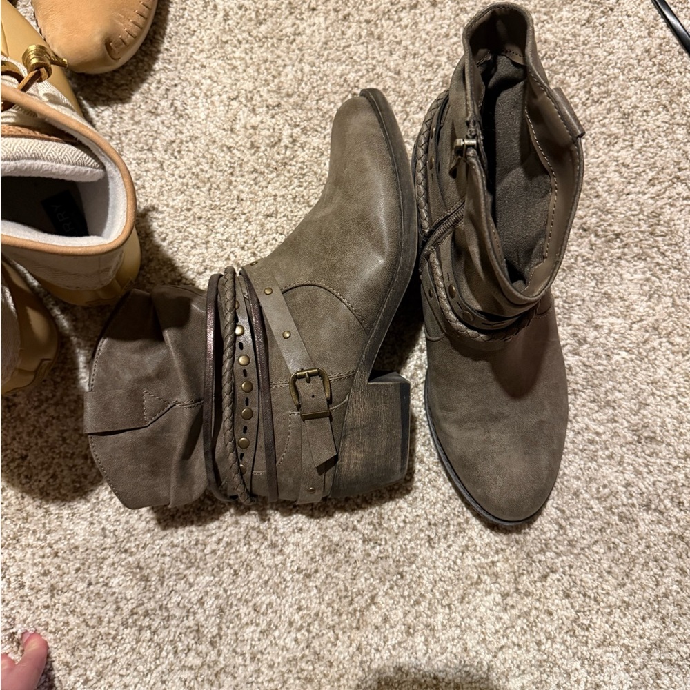 Xappeal Brown Suede Ankle Boots with Braided Strap Detail